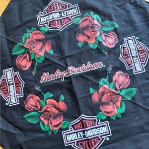 Vintage Harley-Davidson Black Bandana with Red Roses